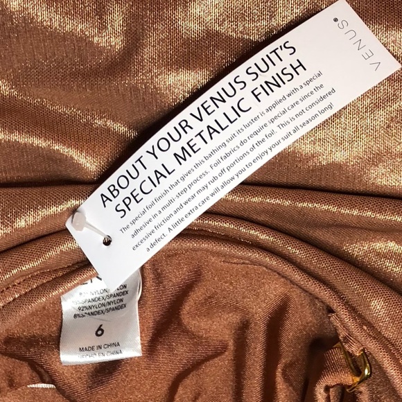 VENUS Shimmering Bronze Metallic Ruched Bikini Top size 6 - Picture 11 of 12